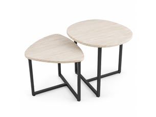 Lot de 2 tables basses gigognes rondes 45x48 et 42x40 cm, gain de place, design industriel, métal, chêne blanc américain