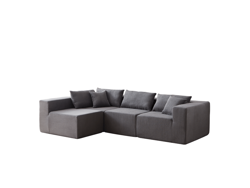  Canapé d'angle compressée en l en velours côtelé,264x167x71cm,canapé modulaire 4 pièces en mousse,sans montage,gris  - Conforama A