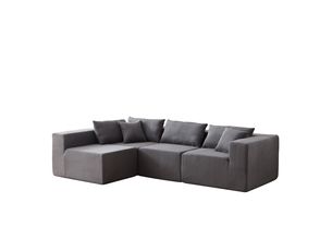 Canapé d'angle compressée en l en velours côtelé,264x167x71cm,canapé modulaire 4 pièces en mousse,sans montage,gris