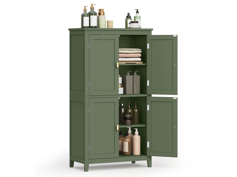  Armoire de salle de bain placard de cuisine meuble de rangement avec 2 tiroirs et 2 portes étagères réglables 30 x 60 x 110 cm vert 12_0004026  - Conforama A