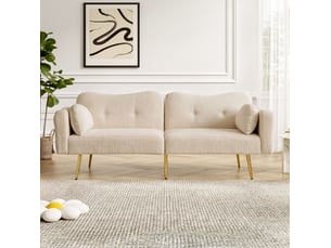 Canapé convertible scandinave 2 places 175x79x82cm, laine d'agneau tendre, mousse, pieds métal, dossier à 3 positions, beige