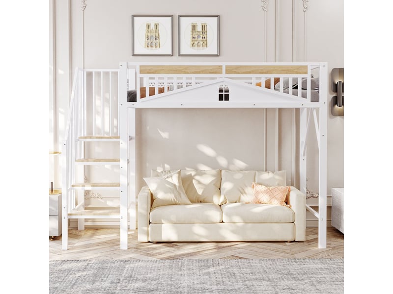  Lit mezzanine 90x200, sécurisé avec rambarde fenêtre et bureau sous le lit lit mezzanine avec escalier  - Conforama B