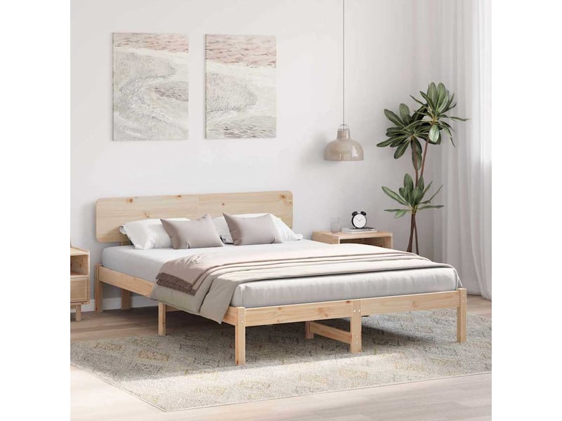  Lit double- lit adulte -  cadre de lit avec tête de lit naturel 200 x 200 cm pin massif  - Conforama B