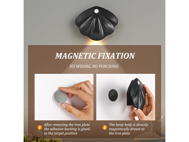  Veilleuse led détecteur de mouvement rechargeable, 3 modes éclairage 3000k-6000k, batterie 1200mah, lampe intérieure avec base magnétique, noire  - Conforama B