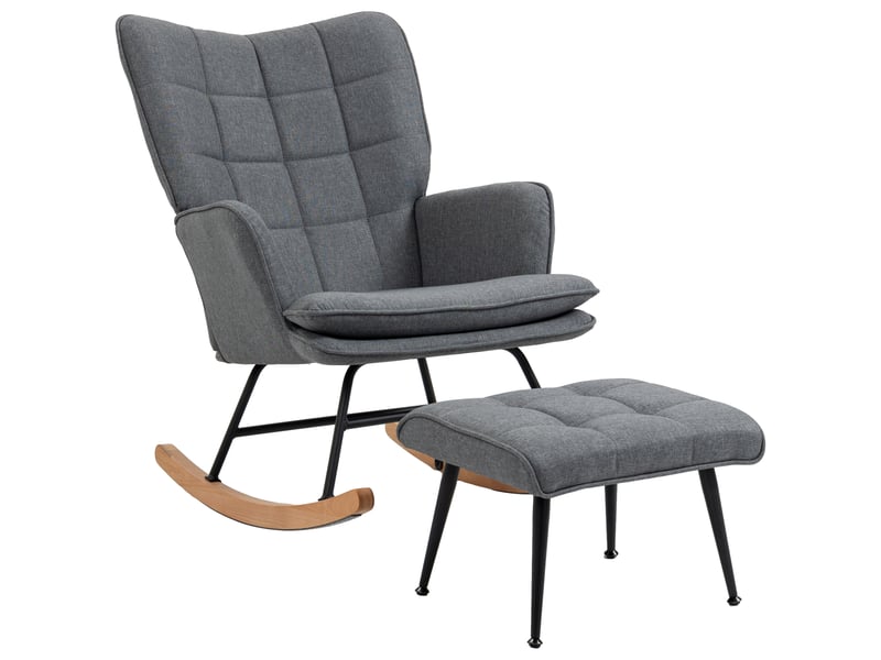  Fauteuil à bascule, chaise à bascule, rocking chair, tissu aspect 89x64x90cm, gris  - Conforama A