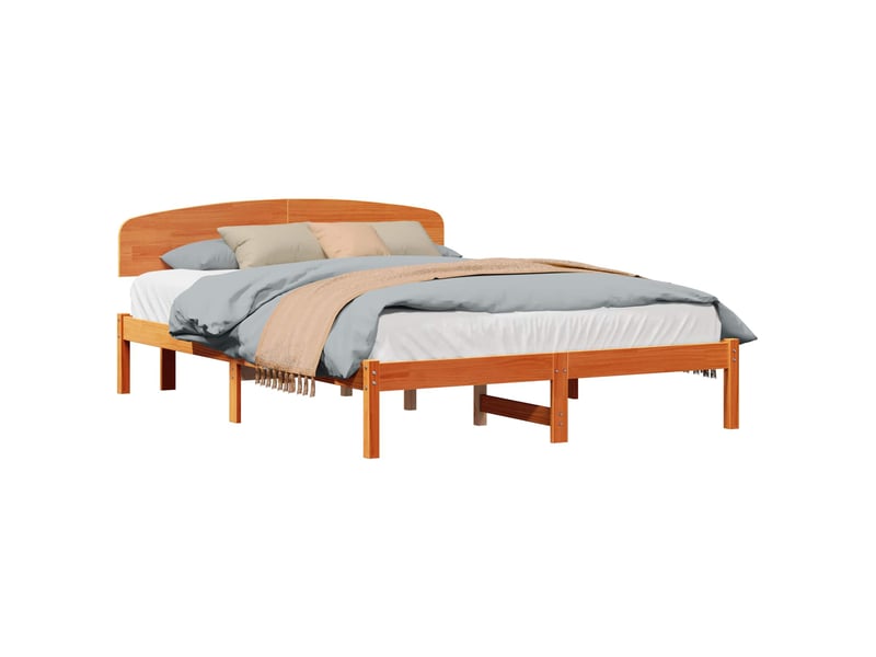  Lit double- lit adulte -  cadre de lit avec tête de lit brun  150 x 200 cm pin massif  - Conforama A