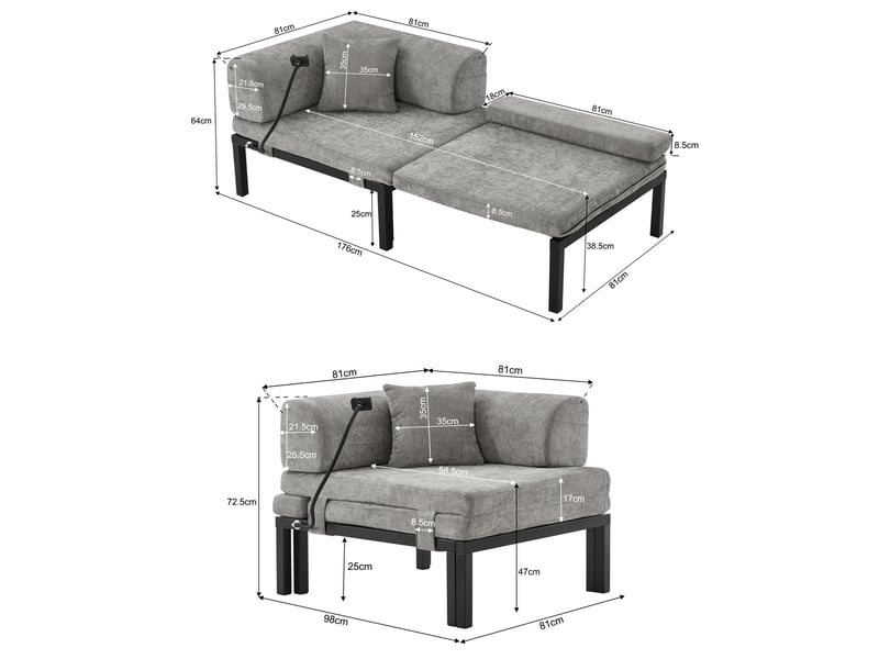 Canapé convertible pliant 1 place avec lit coulissant, structure en bois et dossier à coussin en velours gris clair - Conforama C