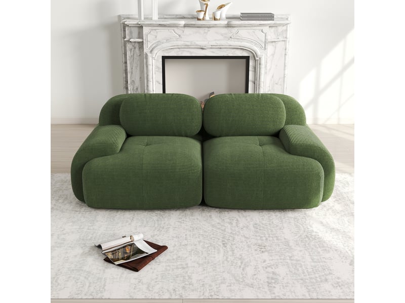 Canapé 2 places en velours côtelé – canapé modulable sans cadre avec accoudoirs arrondis, mousse haute résilience, assise confortable, dossier rembourré – vert - Conforama C