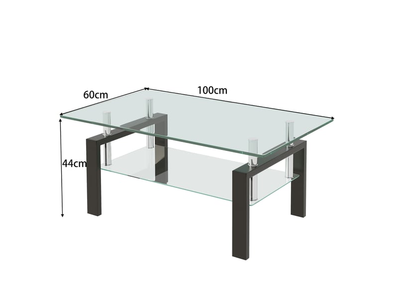 Table basse fixe à deux plateaux en verre trempé avec structure métallique pour salon, transparente, 100 × 60 × 44 cm - Conforama E