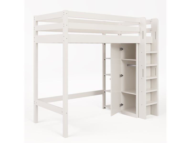  Lit mezzanine enfant 90x200 cm – blanc – armoire, 6 étagères et montage réversible - sans matelas  - Conforama D
