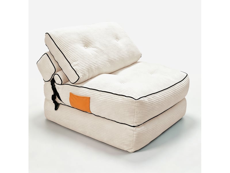 Canapé-lit pliant convertible 90x95x65 cm, assise moelleuse, garnissage en mousse, blanc, tissu revêtement en velours côtelé, design gain de place  - Conforama A