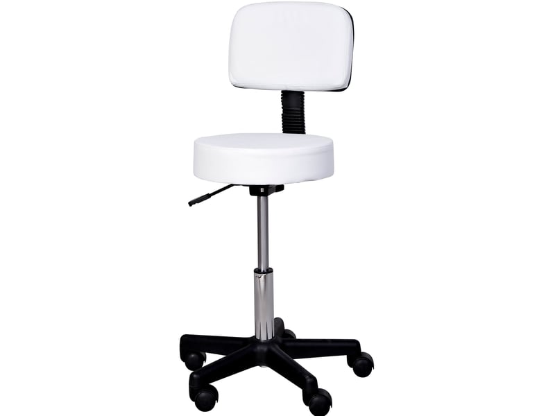  Tabouret de bureau roulant blanc en cuir régénéré, hauteur réglable 43-55 cm avec dossier ergonomique  - Conforama A