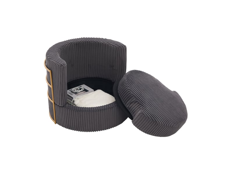 Fauteuil pivotant 360° avec coffre de rangement, assise en mousse haute densité, velours côtelé gris, 76×79×78 cm - Conforama A
