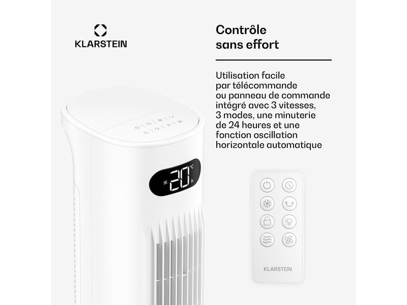 Klarstein polar rafraîchiseur d'air à eau connecté 300 m³h 5l 30 m² 3 modes 75w blanc - Conforama D
