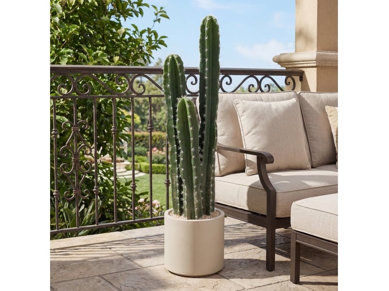  Plante artificielle cactus vert 95 cm avec pot décoratif et tiges modelables, idéale pour votre intérieur  - Conforama E