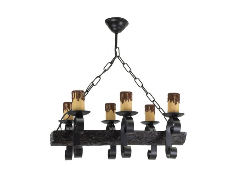  Suspension rustique ABRILA Tronco 6 lumières E27 noire et marron, métal résine et polycarbonate, hauteur réglable 40-60 cm 1.512/6 - Conforama A