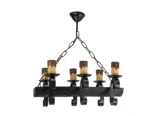 Suspension rustique ABRILA Tronco 6 lumières E27 noire et marron, métal résine et polycarbonate, hauteur réglable 40-60 cm