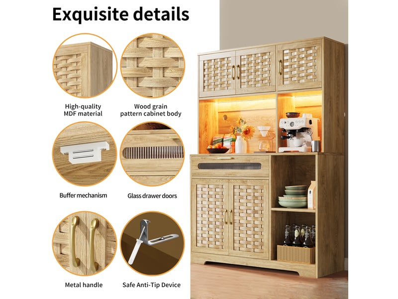 Buffet grand format 120x40x180 cm, meuble rangement cuisine avec led, usb, tiroirs, charge max 60kg, montage 60 min - Conforama D