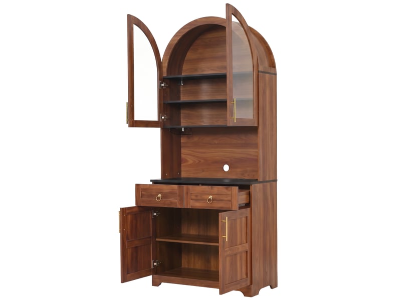  Buffet haut 80x40x180 cm avec led, prises usb et rangements, noyer  - Conforama R