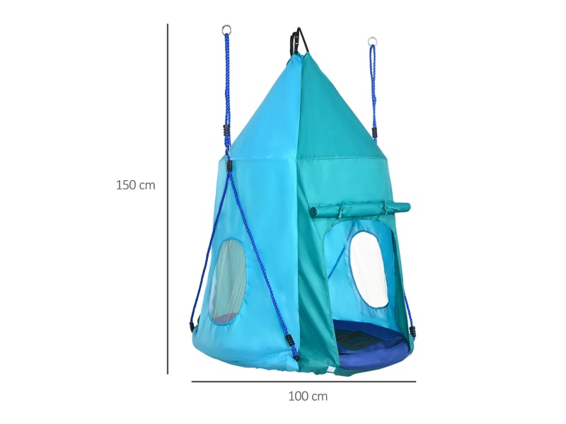  Balançoire nid d'oiseau avec tente amovible ø 100 cm charge max. 150 kg corde réglable en hauteur 120 à 180 cm bleu  - Conforama C