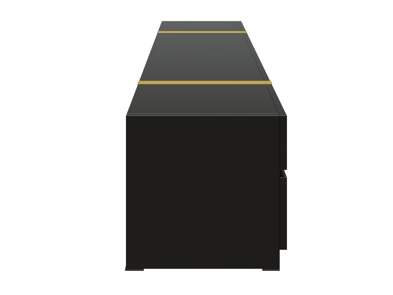  Meuble tv 180x40x38 cm noir finition haute brillance avec bordures dorées, 4 tiroirs et 2 portes en mdf et pb 4071258275867 - Conforama D
