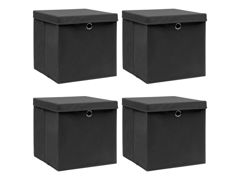  Boîtes de rangement avec couvercle 4 pcs noir 32x32x32 cm tissu  - Conforama A