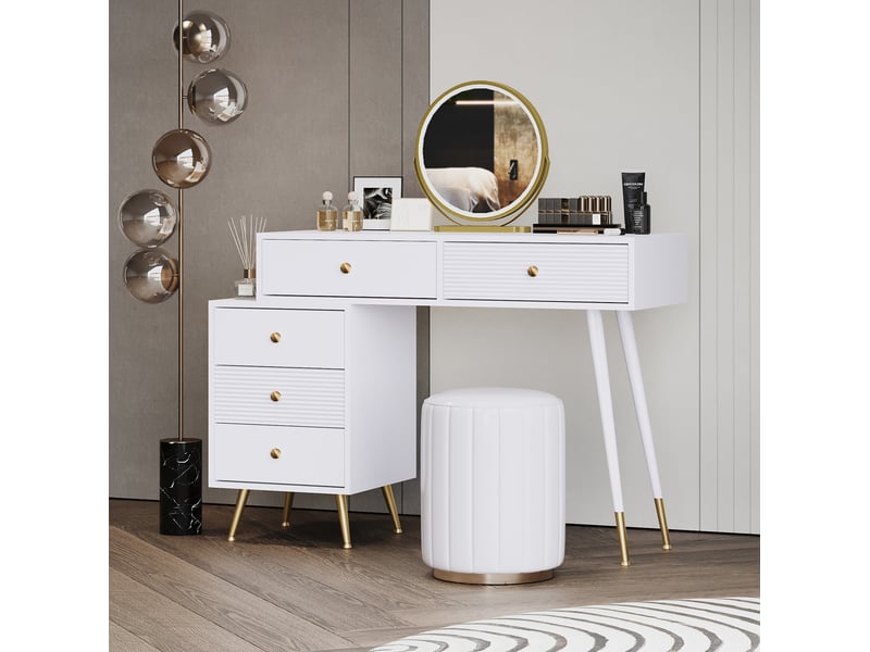  Coiffeuse avec miroir led tactile, tiroirs et caisson latéral modulable pour chambre, blanche, 100 × 40 × 78 cm  - Conforama B