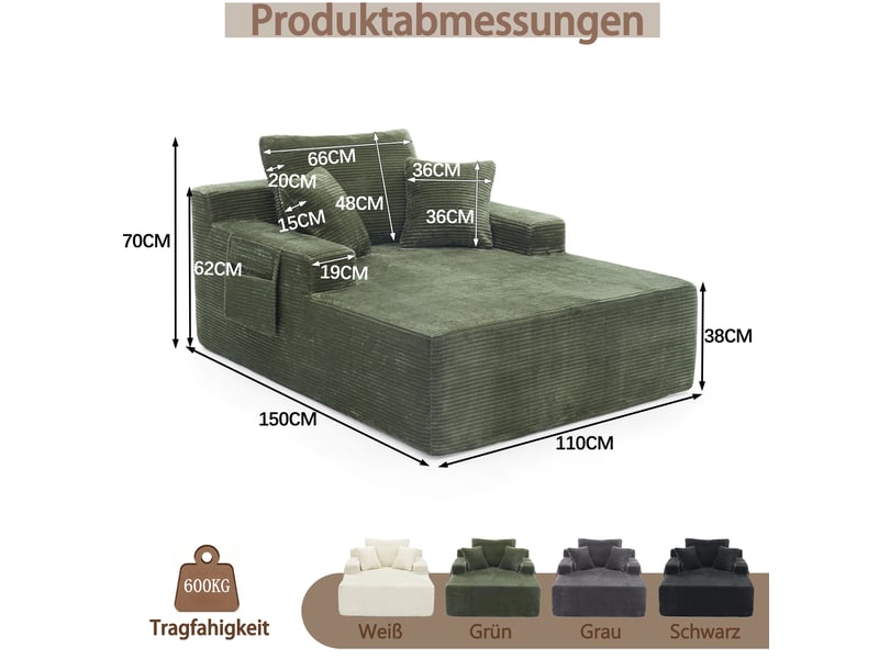 Canapé en velours côtelé beige, design élégant avec coussins doux et poches de rangement - Conforama C
