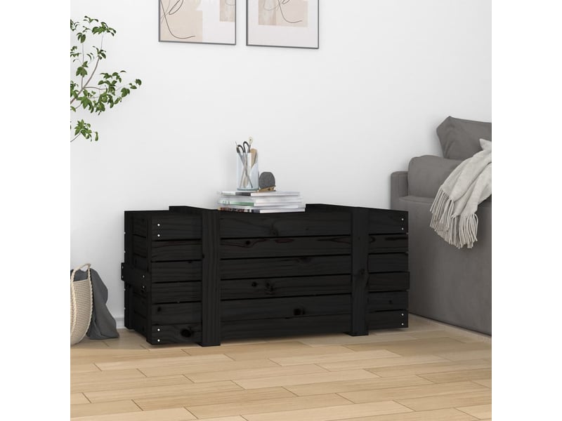 Boîte de rangement, coffre de rangement noir 91x40,5x42 cm bois massif de pin  - Conforama C