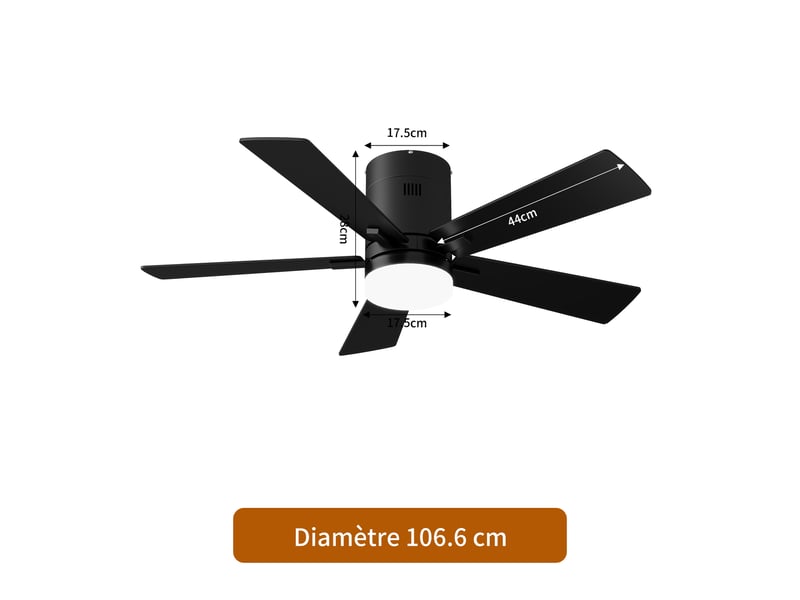  Ventilateur de plafond avec lumière led, 6 vitesses de ventilation, éclairage tricolore,noir  - Conforama C