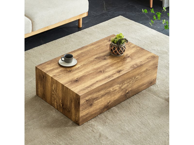  Table basse rectangulaire sans montage avec surface effet bois, style luxe moderne, en mdf, bois, 90 × 50 × 30 cm  - Conforama B