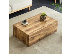 Table basse rectangulaire sans montage avec surface effet bois, style luxe moderne, en mdf, bois, 90 × 50 × 30 cm