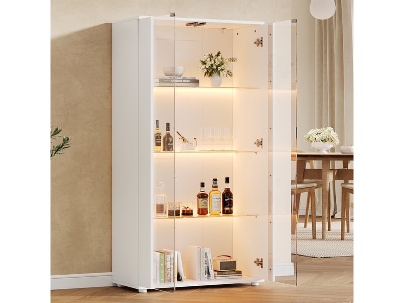  Vitrine d'exposition - 80x36x150cm - meuble vitrine avec 2 portes en verre, led rgb connectée &amp; 4 niveaux - blanc  - Conforama D