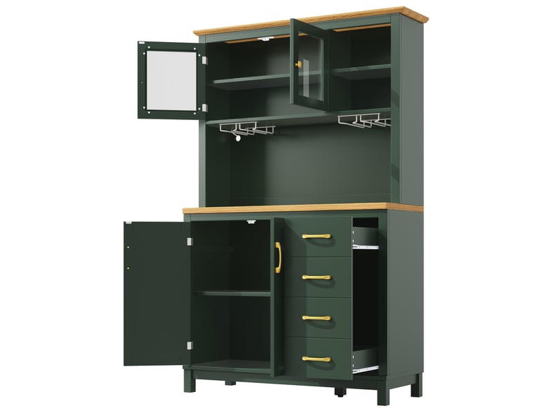  Buffet de cuisine 4 portes avec éclairage led mdf vert 105.5 x 40 x 180 cm  - Conforama B