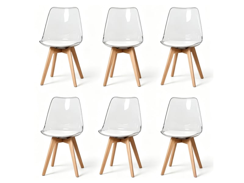  Lot de 6 chaises de salle à manger en polypropylène avec pieds en bois, blanc  - Conforama A