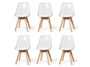 Lot de 6 chaises de salle à manger en polypropylène avec pieds en bois, blanc