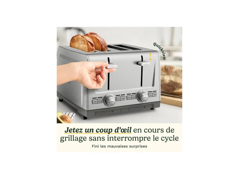  Grille-pain inox 4 tranches fentes larges quickview levier 7 programmes bagel defrost décongélation CUI3030050204513 - Conforama C