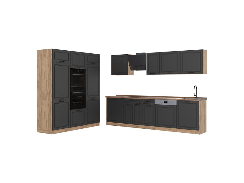Vicco cuisine, anthracite campagnechêne doré, 180cm plan de travail chêne doré - Conforama A