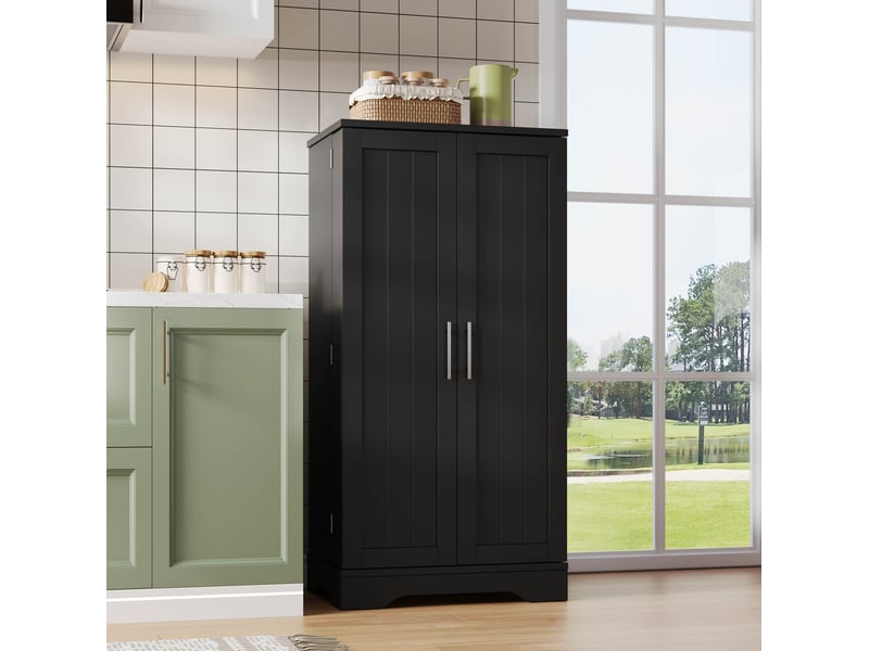  Armoire rangement 60x40x120 cm, buffet de cuisine, meuble salon chambre avec led capteur, portes motif 3d, mdf, noir  - Conforama B