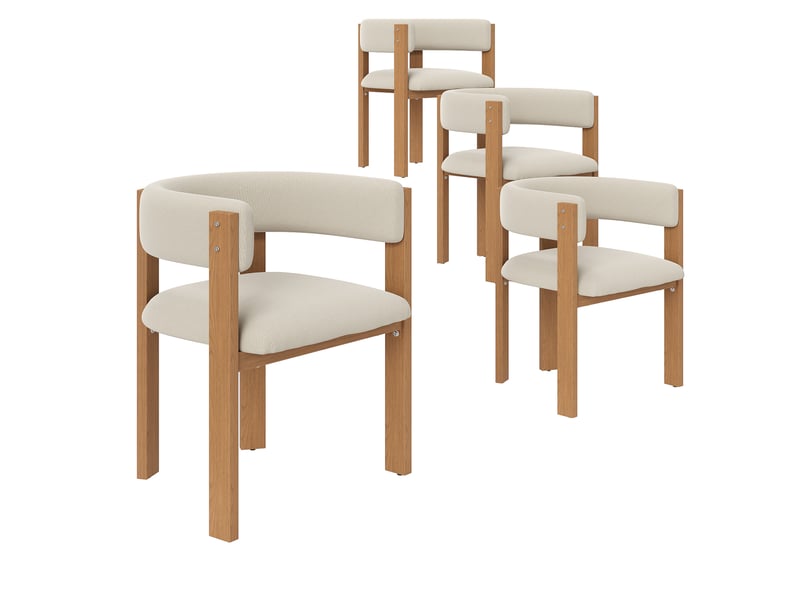  Lot de 4 chaises de salle à manger 47x48x72,5 cm beige, tissu flanelle et pieds métal aspect bois  - Conforama D