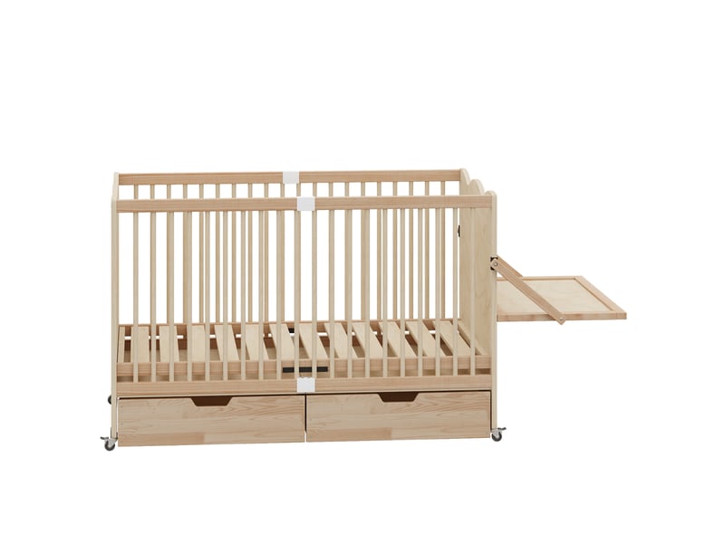  Lit bébé 70x140 cm mobile avec rangement et table à langer, bois de pin, naturel  - Conforama D