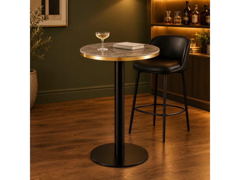  Table d’appoint ronde à pied central avec plateau effet marbre - lpospi - bord doré mdf métal gris 60 × 73,7 cm  - Conforama B