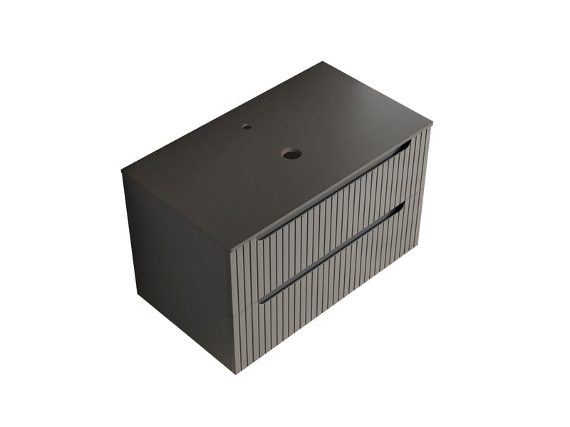  Meuble sous vasque suspendu 80 cm avec 2 tiroirs - lpospi - prémonté, pierre frittée et contreplaqué - gris foncé  - Conforama A