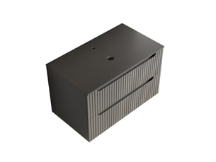 Meuble sous vasque suspendu 80 cm avec 2 tiroirs - prémonté, pierre frittée et contreplaqué - gris foncé