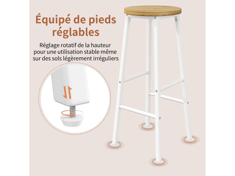  Table bar extensible blanc,avec 2 tabourets de bar,1 tiroirs et 2 portes,rotation 360°,mdf et métal,138-204×39×105cm  - Conforama D
