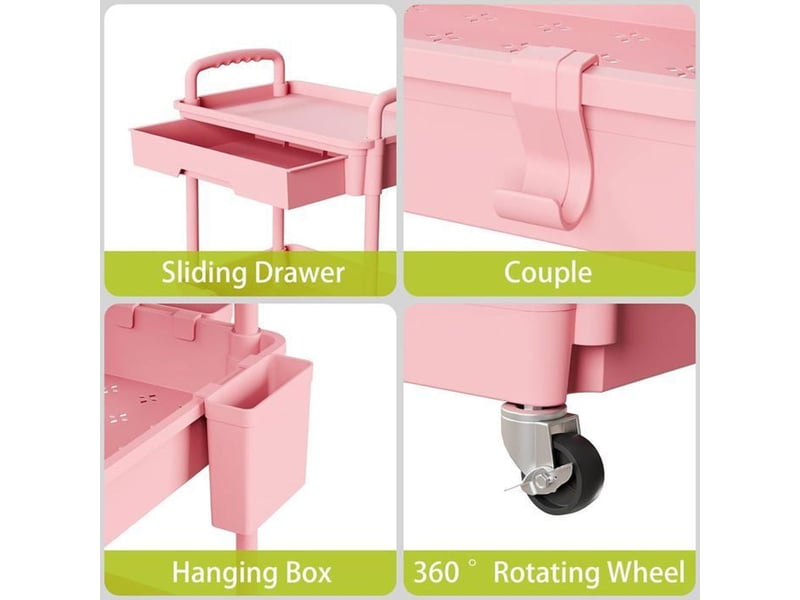  Desserte de cuisine 4 niveaux rose sur roues pivotantes avec tiroir  - Conforama C