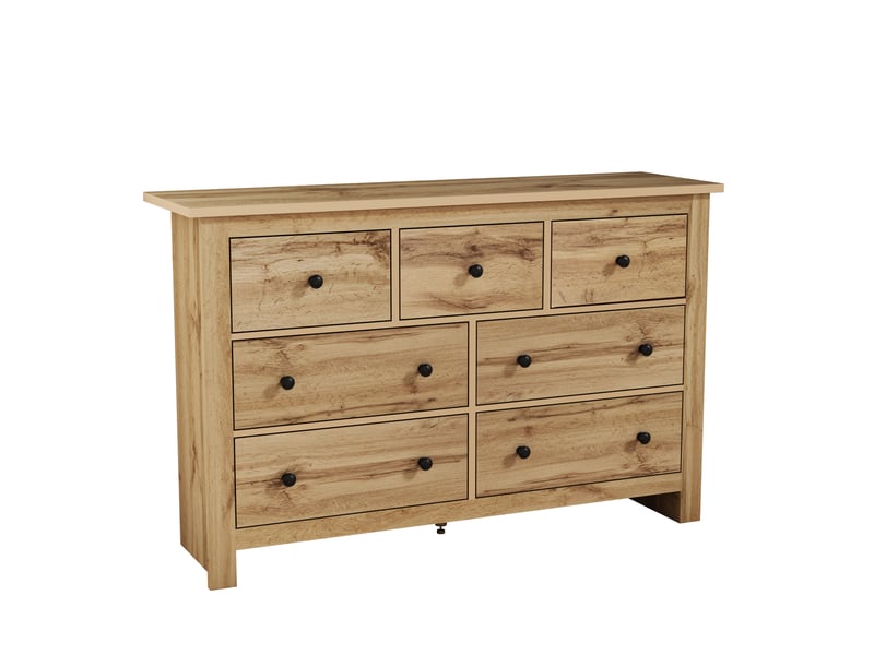  Commode rétro 7 tiroirs avec rangement pour chambre et salon, 152x40x89 cm, bois foncé  - Conforama D