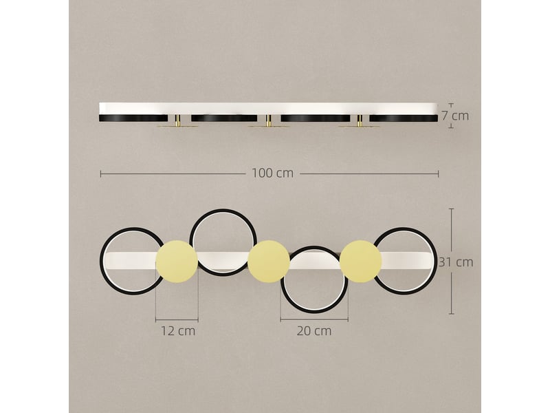  Plafonnier led 38 w 1500 lm 3000 k-6500 k, lampe de salon avec 4 ampoules, télécommande, noir et or  - Conforama C