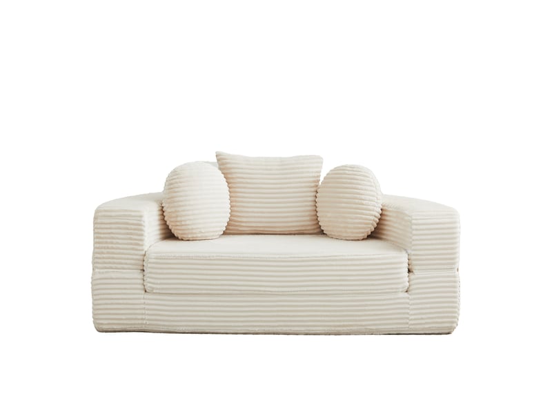 Canapé droit modulable 4-en-1, petit espace, sofa demi-cercle ou lit de jour rond, 2 ronds + 1 carré, beige - Conforama A