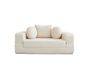 Canapé droit modulable 4-en-1, petit espace, sofa demi-cercle ou lit de jour rond, 2 ronds + 1 carré, beige
